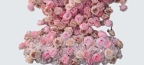 Pink Artificial Flower Decor with Fabric Heart-Shaped Backdrop