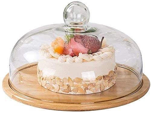 Wooden Cake Stand with Glass Dome – 29 × 29 × 15 cm