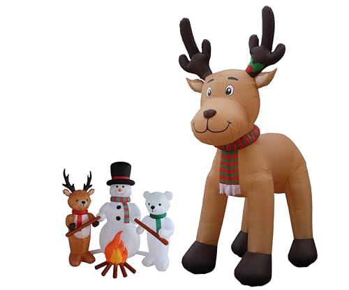 Christmas Inflatable Reindeer & Snowman Decoration Bundle