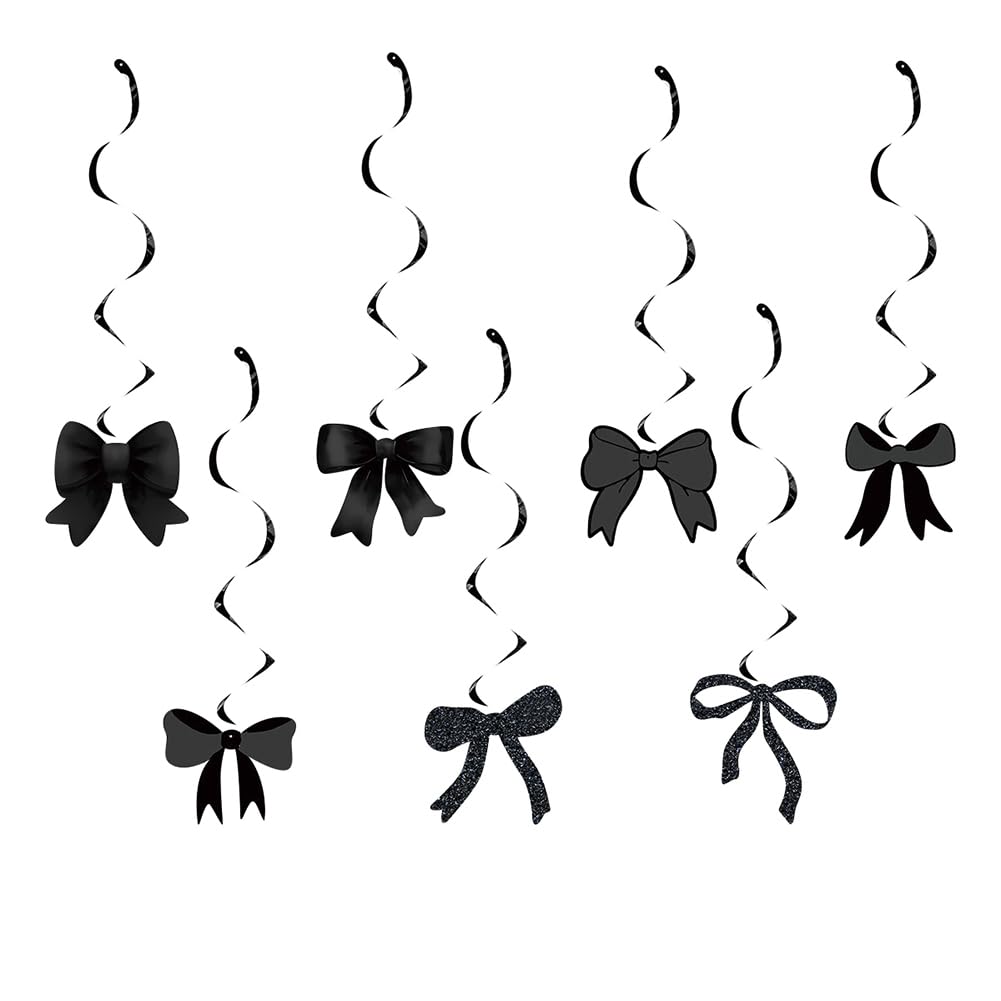 Black Bow Glitter Hanging Swirls – 21 Pieces