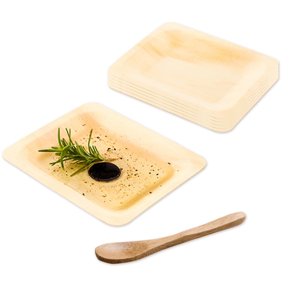 Square Wood Plates & Bamboo Tasting Spoons – 400 Pieces