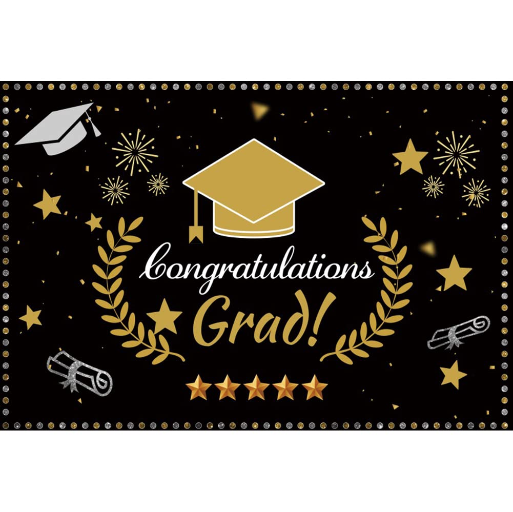 Black & Gold Graduation Party Backdrop – 20 × 10 ft