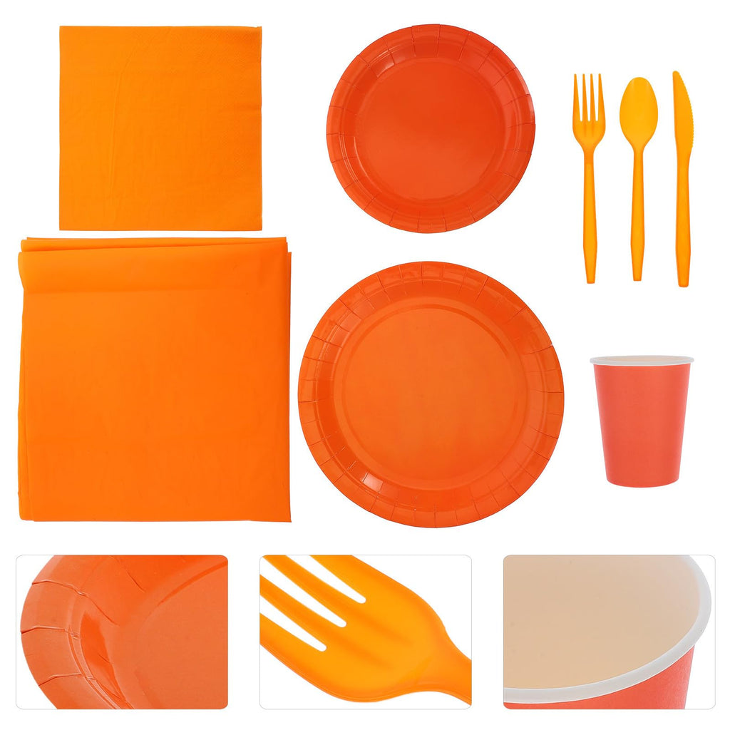 Orange Party Tableware Set with Paper Plate Cups Napkins Xmas