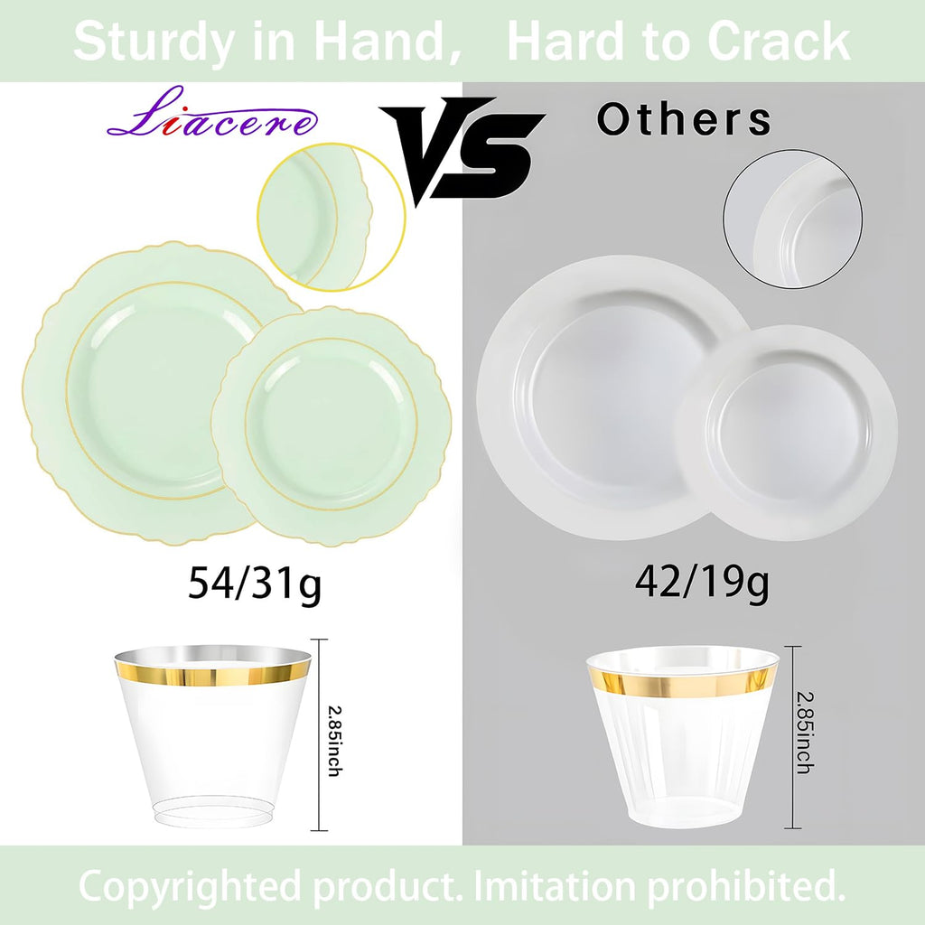 Light Green & Gold Disposable Dinnerware Set – 350 Pieces