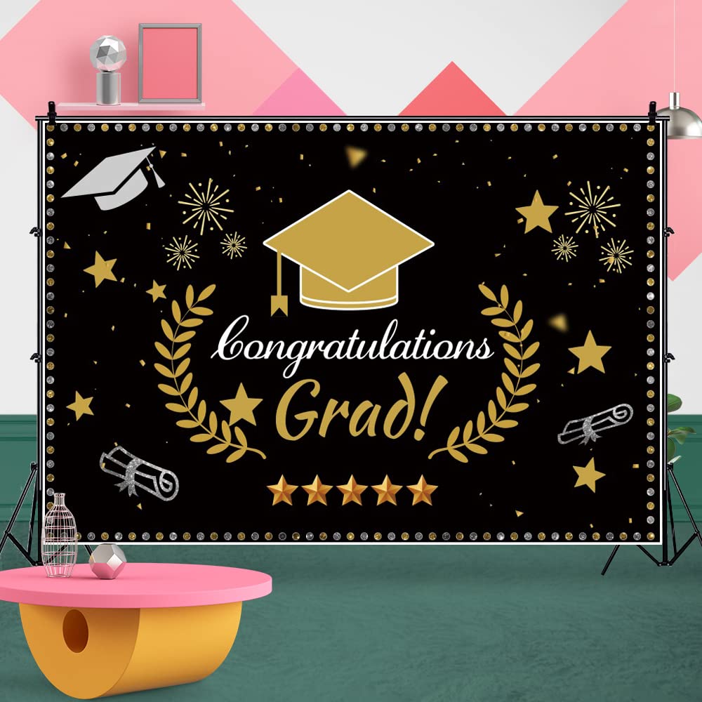 Black & Gold Graduation Party Backdrop – 20 × 10 ft