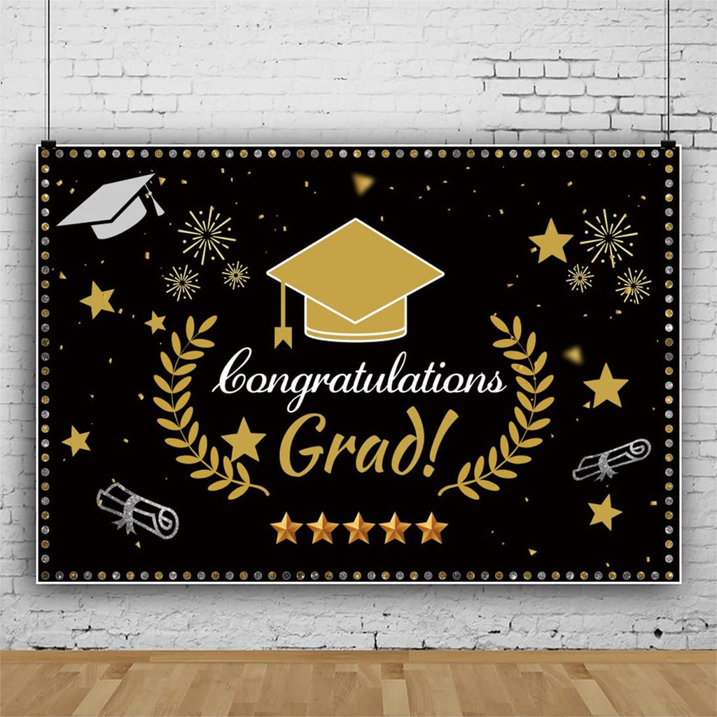 Black & Gold Graduation Party Backdrop – 20 × 10 ft