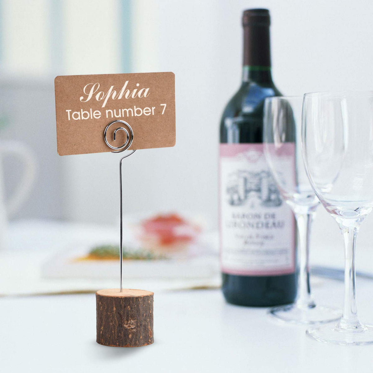 Rustic Wood Place Card Holders & Kraft Cards – 10 Sets