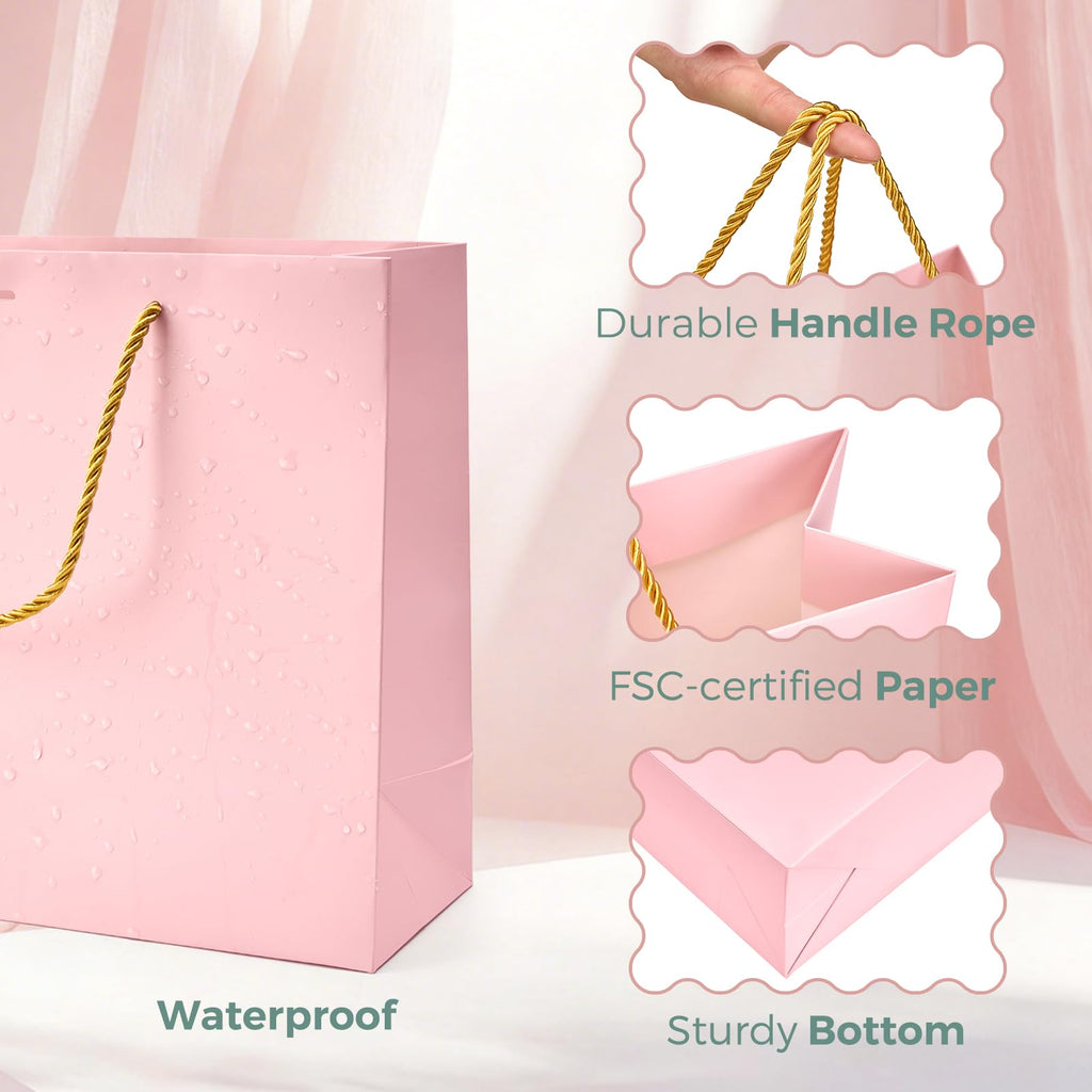 Pink Paper Gift Bags with Handles – 240 Pieces