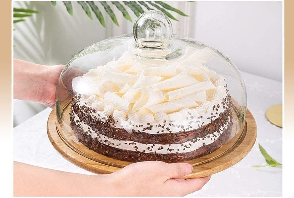 Wooden Cake Stand with Glass Dome – 29 × 29 × 15 cm