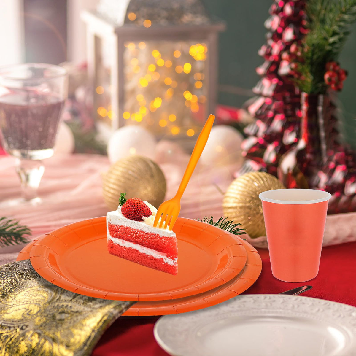 Orange Party Tableware Set with Paper Plate Cups Napkins Xmas