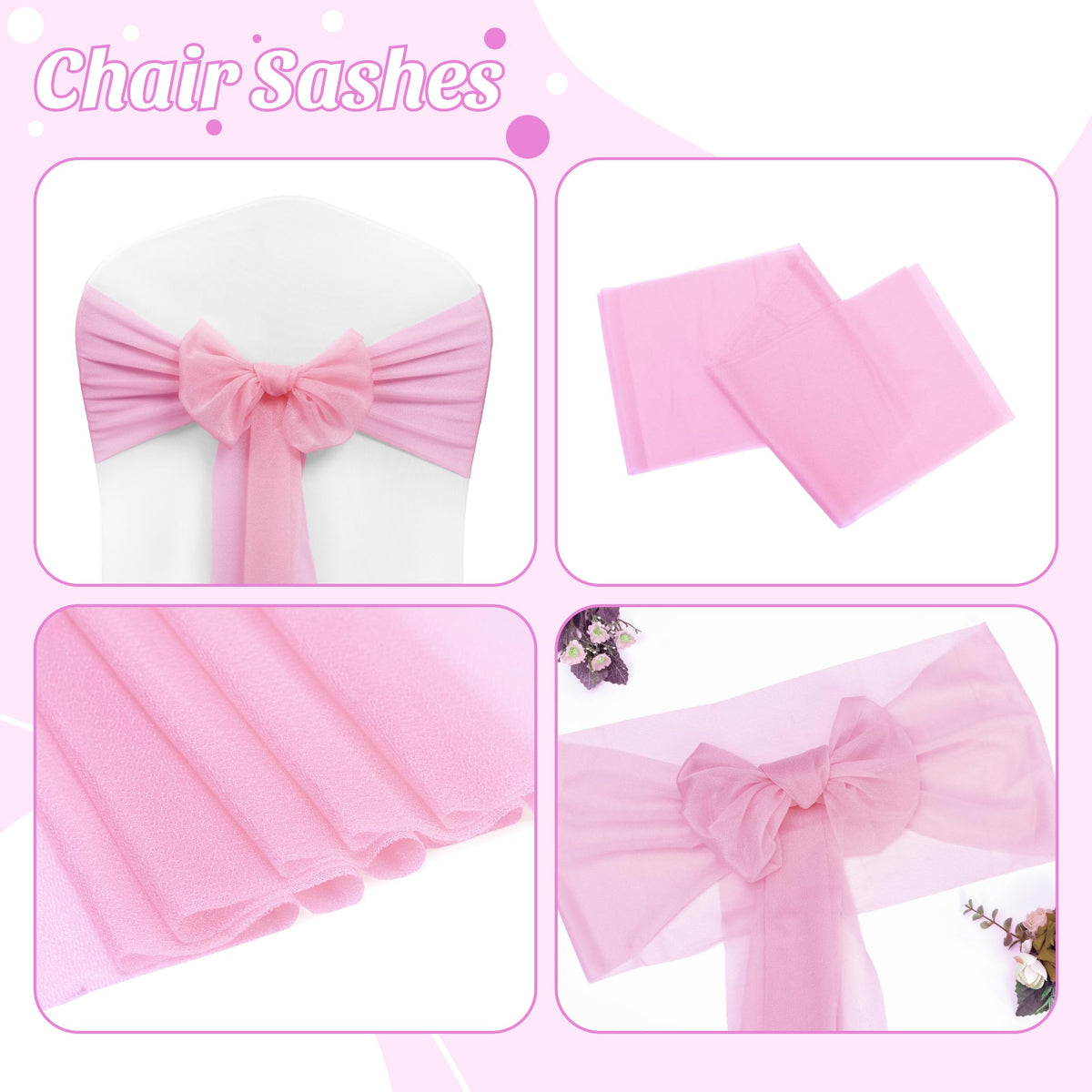 Bubblegum Pink Chiffon Chair Sashes – 200 Pieces