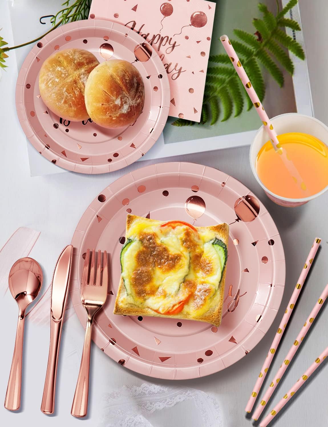 Nkaiso 161 Pcs Pink and Rosegold Birthday Plates and Napkins Set -20 Serves