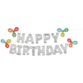 Happy Birthday Silver Balloon Banner Kit – 16"