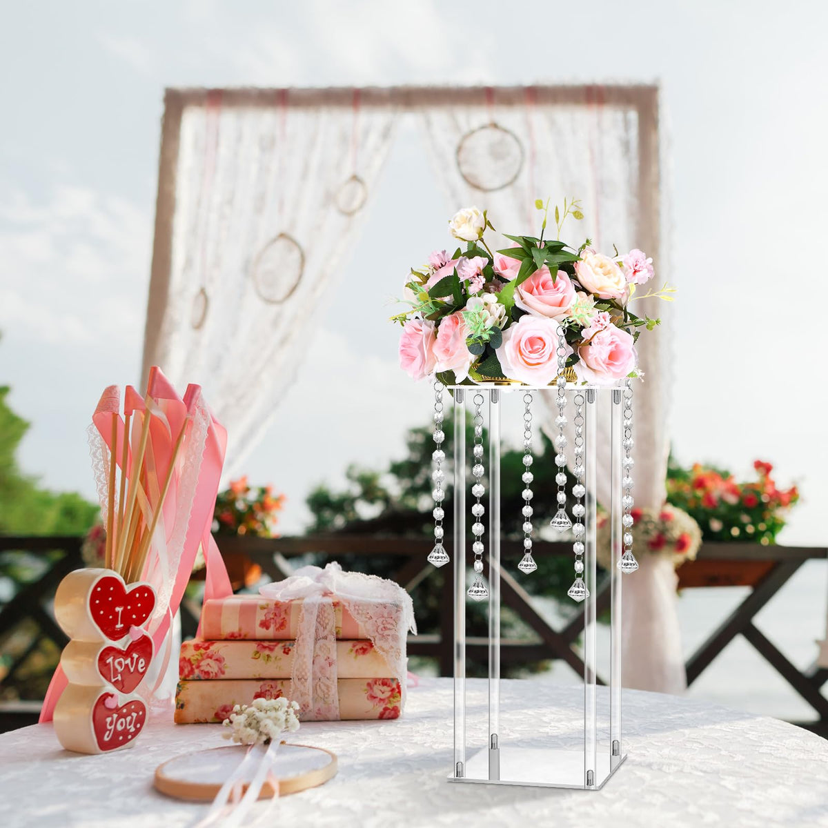 20" Acrylic Flower Stand with Hanging Crystals