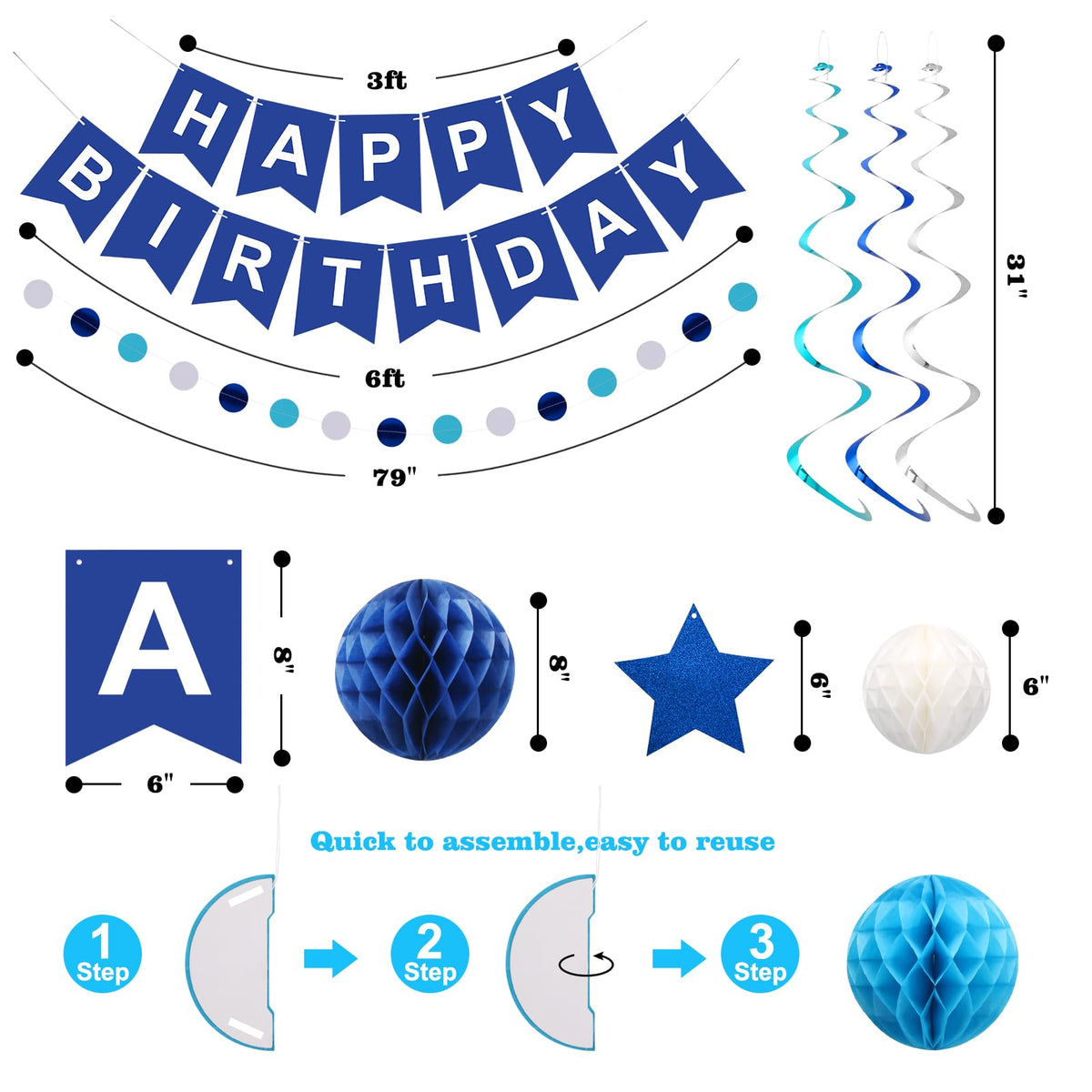 Happy Birthday Banner with Honeycomb Balls