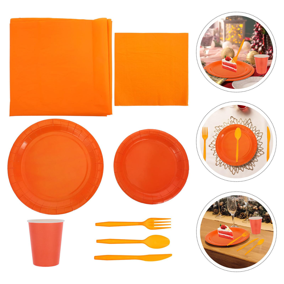 Orange Party Tableware Set with Paper Plate Cups Napkins Xmas
