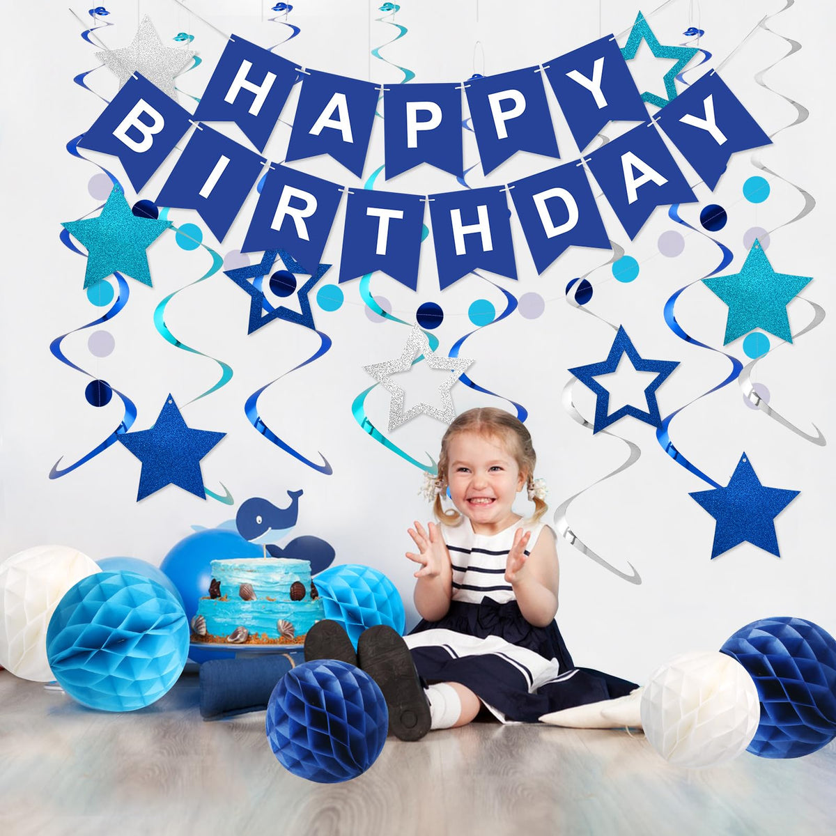 Happy Birthday Banner with Honeycomb Balls