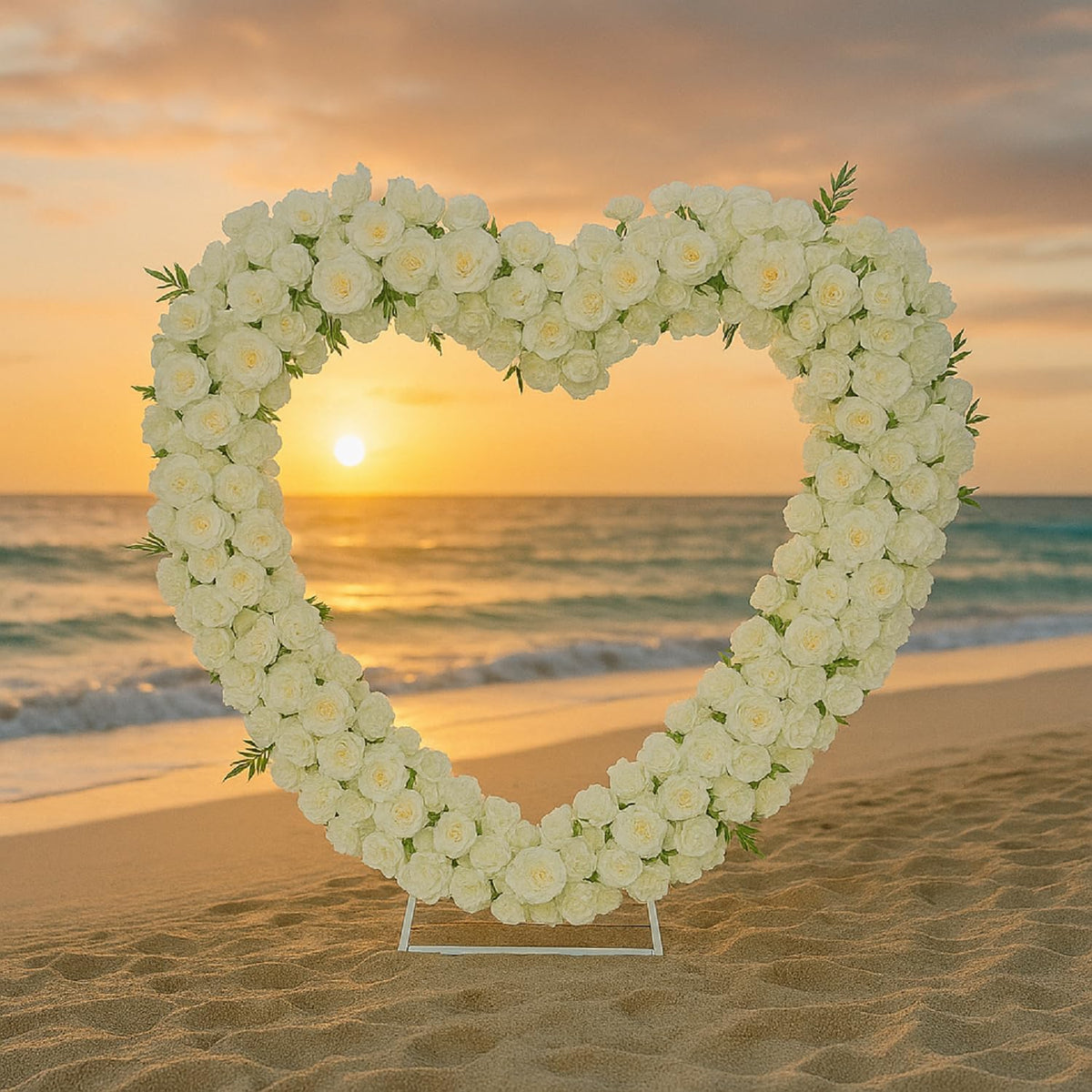 Heart-Shaped Floral Wedding Arch – Champagne White