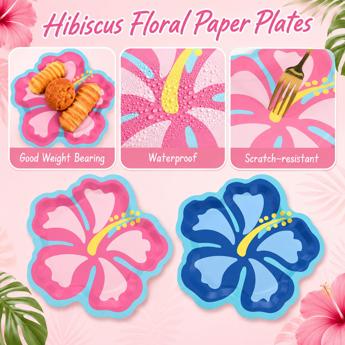Tropical Hibiscus Party Plates & Napkins – 60 Pieces