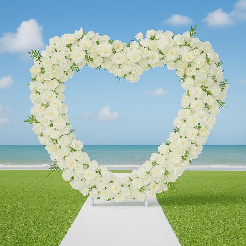 Heart-Shaped Floral Wedding Arch – Champagne White
