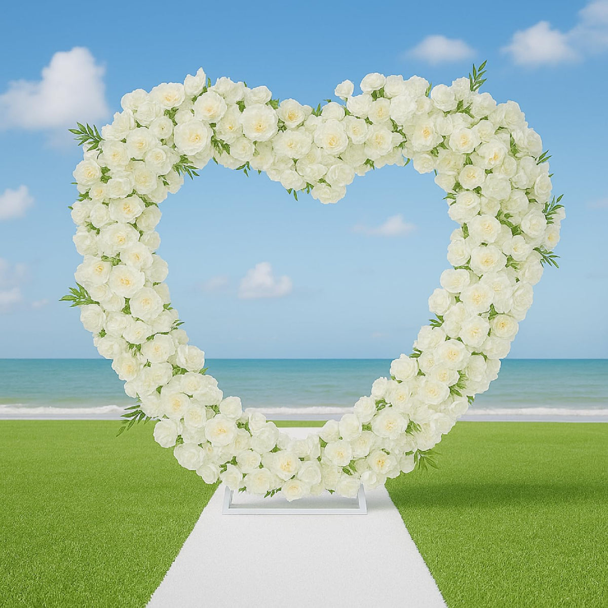 Heart-Shaped Floral Wedding Arch – Champagne White
