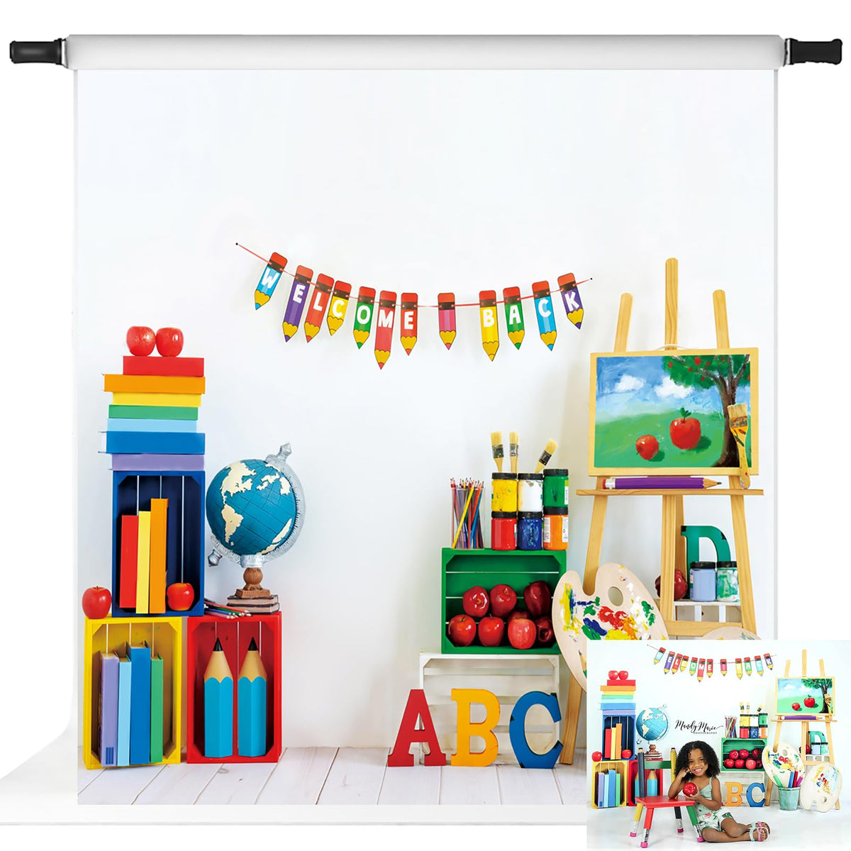 Kate Welcome Back School Backdrop Art Classroom, 10x10ft