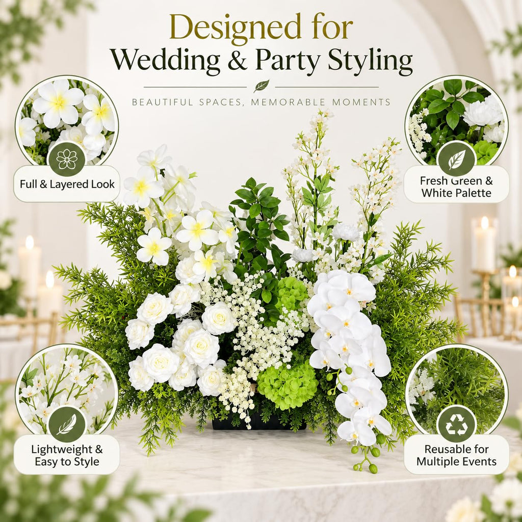 Artificial Floor Flower Arrangement, White & Green Wedding Event Decor