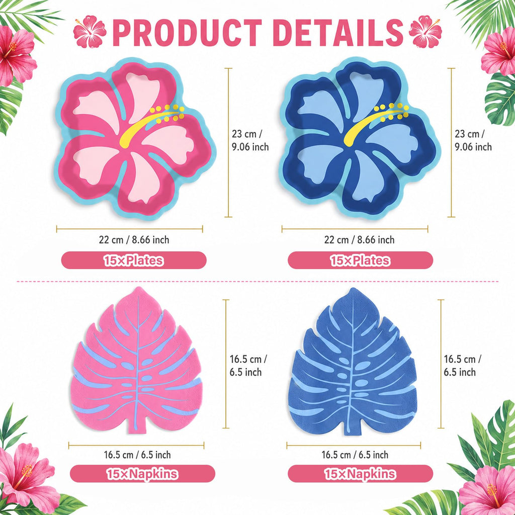 Tropical Hibiscus Party Plates & Napkins – 60 Pieces