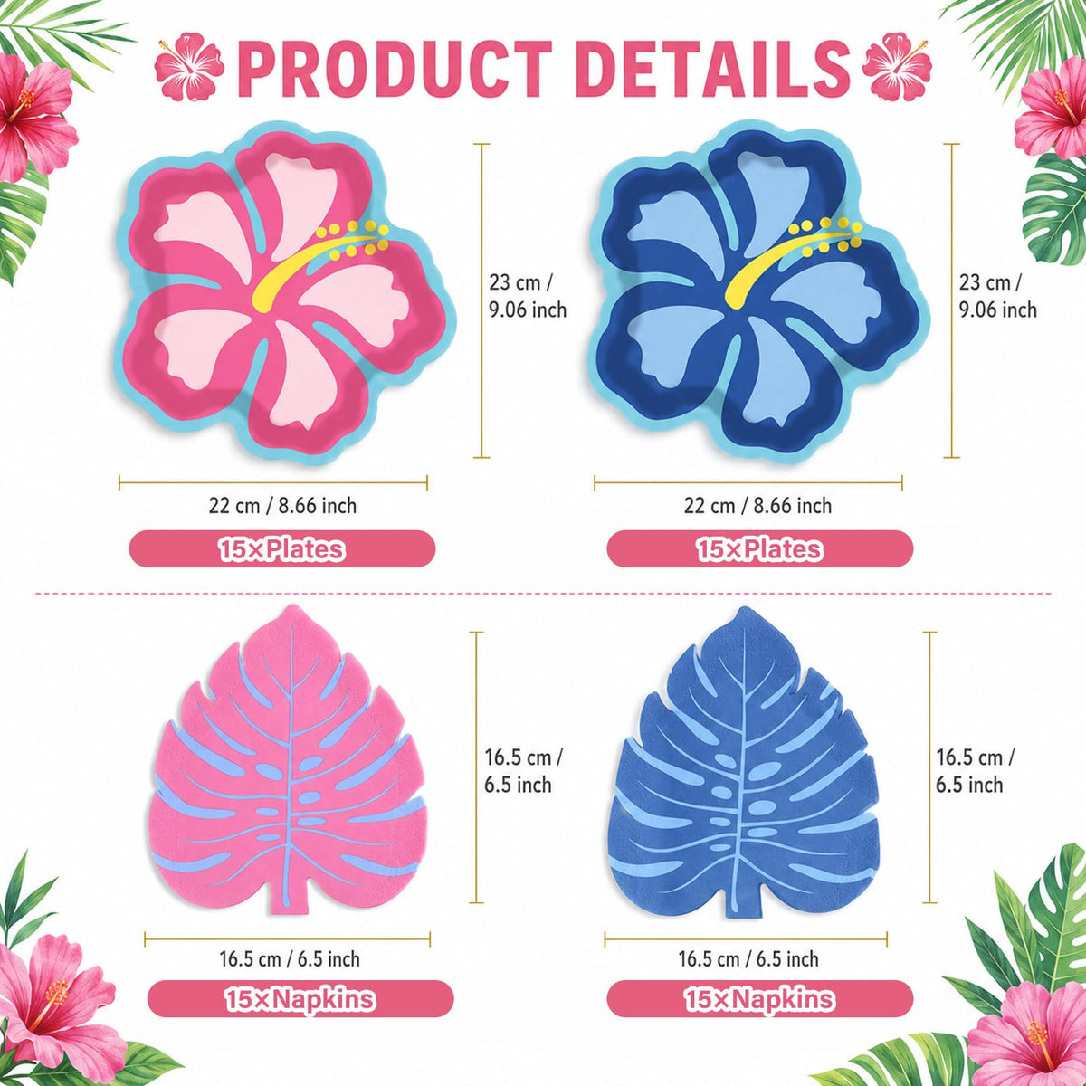 Tropical Hibiscus Party Plates & Napkins – 60 Pieces