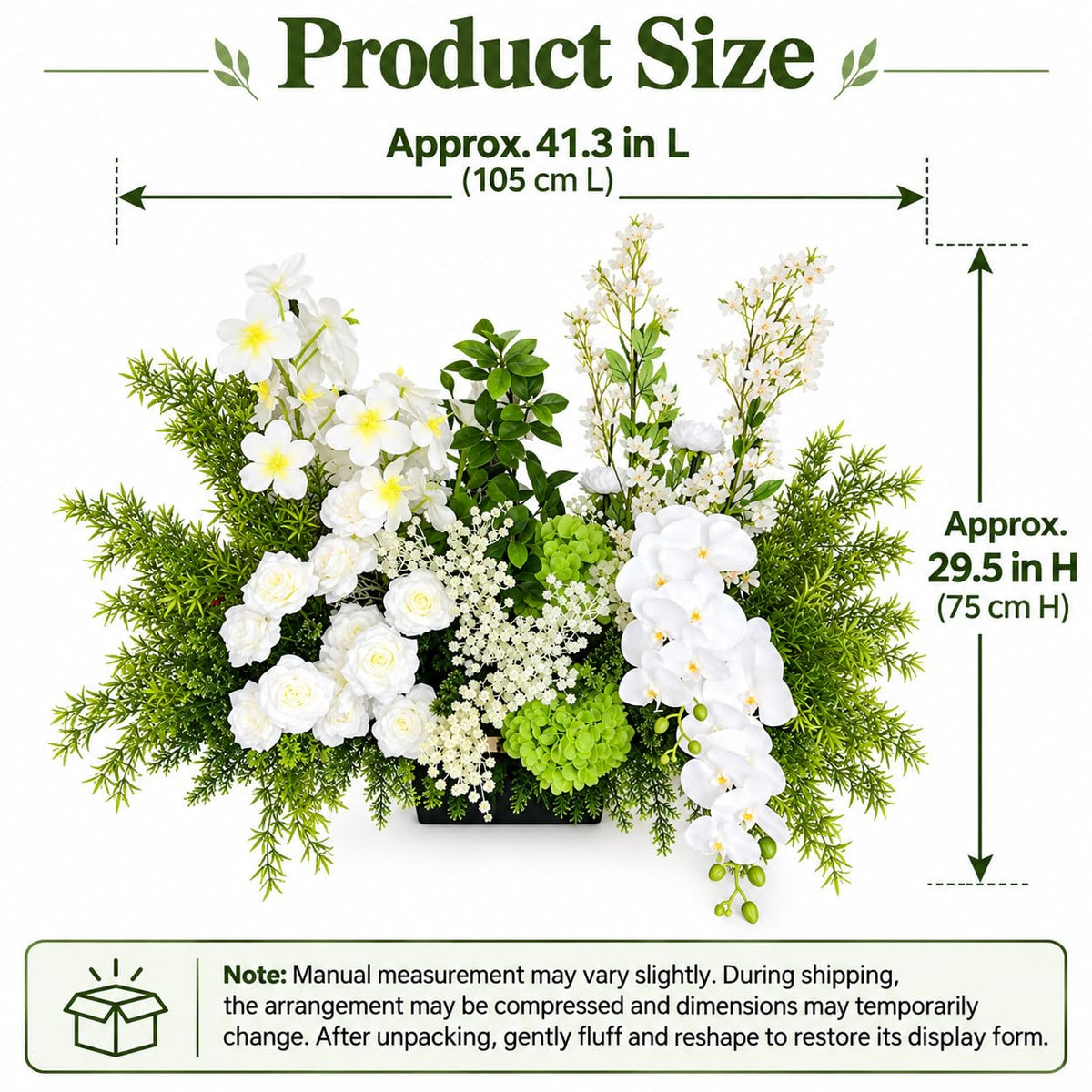 Artificial Floor Flower Arrangement, White & Green Wedding Event Decor