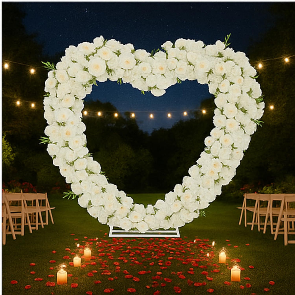Heart-Shaped Floral Wedding Arch – Champagne White