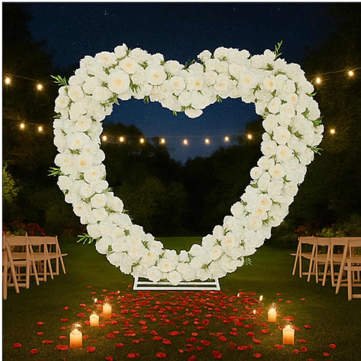 Heart-Shaped Floral Wedding Arch – Champagne White