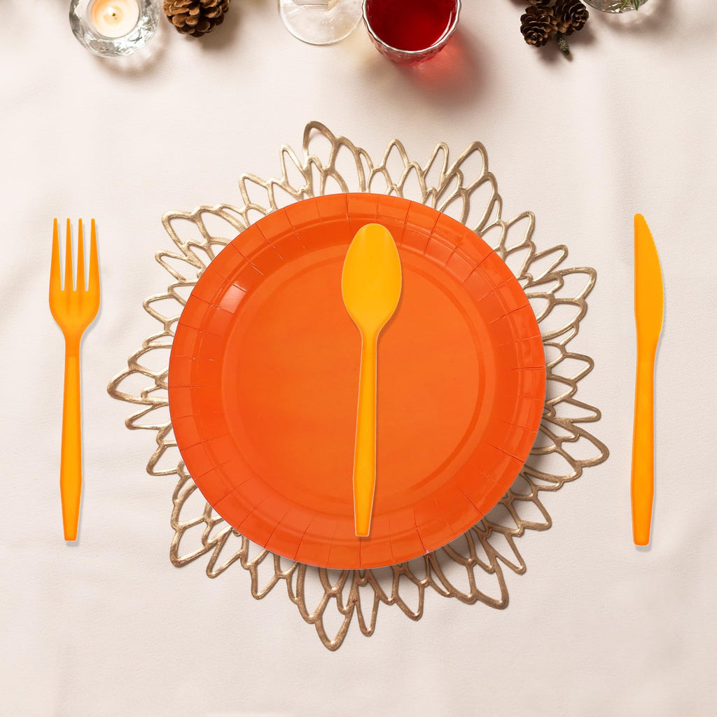 Orange Party Tableware Set with Paper Plate Cups Napkins Xmas