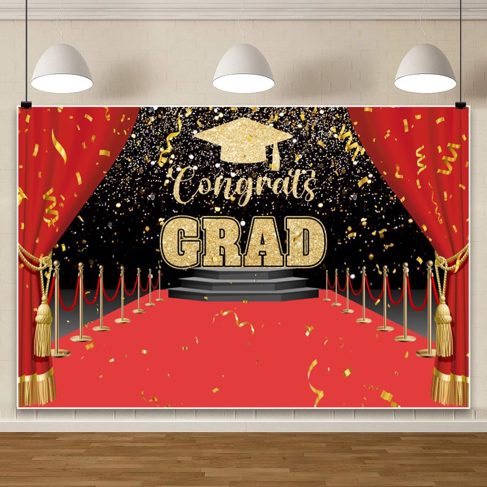 Red Carpet Graduation Backdrop – 20 × 10 ft