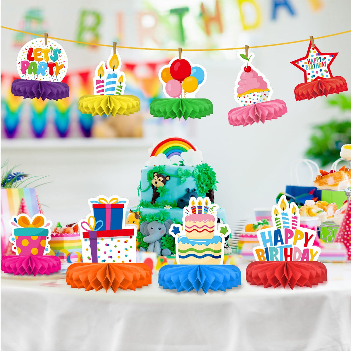 Colorful Birthday Honeycomb Centerpiece Set