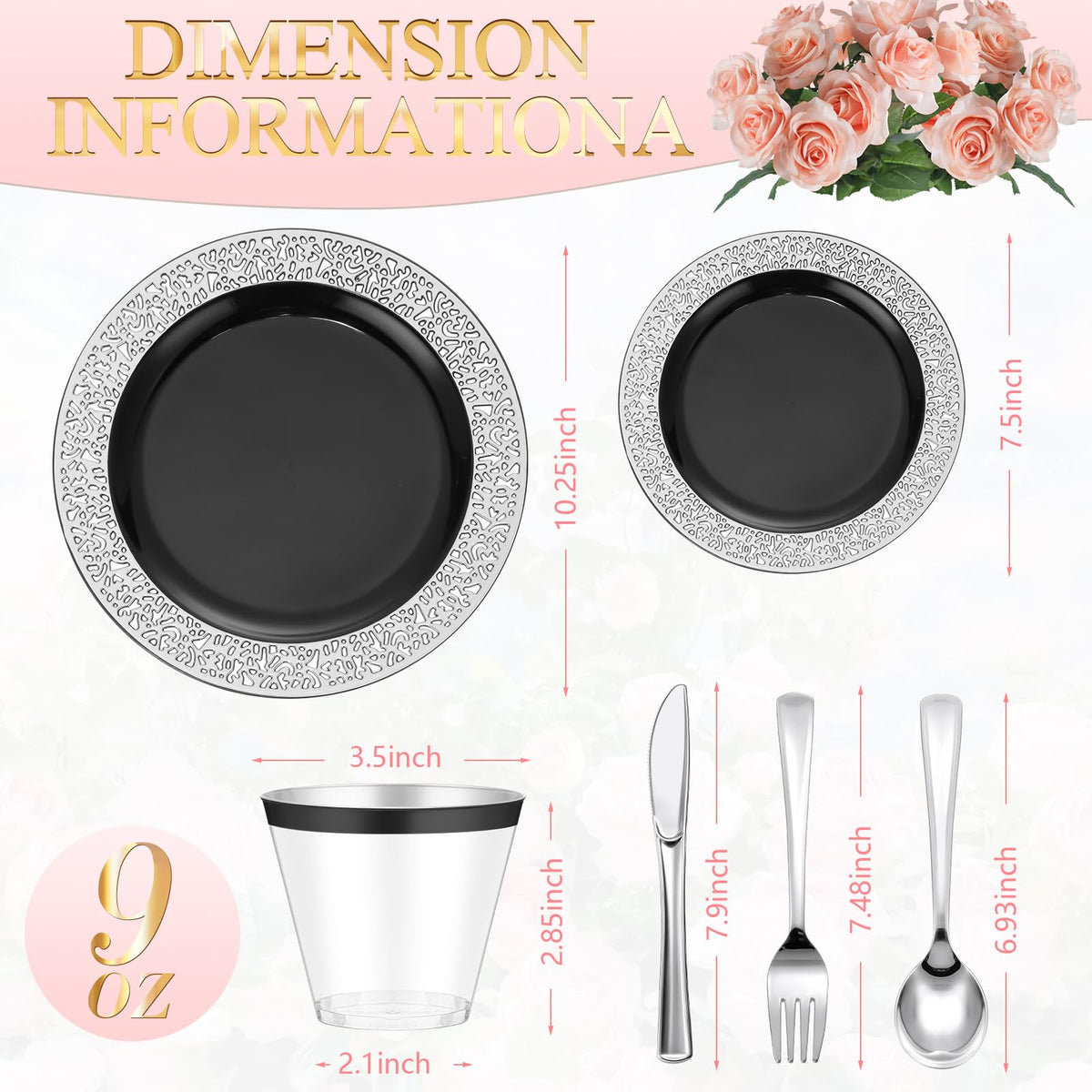 Black & Silver Disposable Dinnerware Set – 300 Pieces