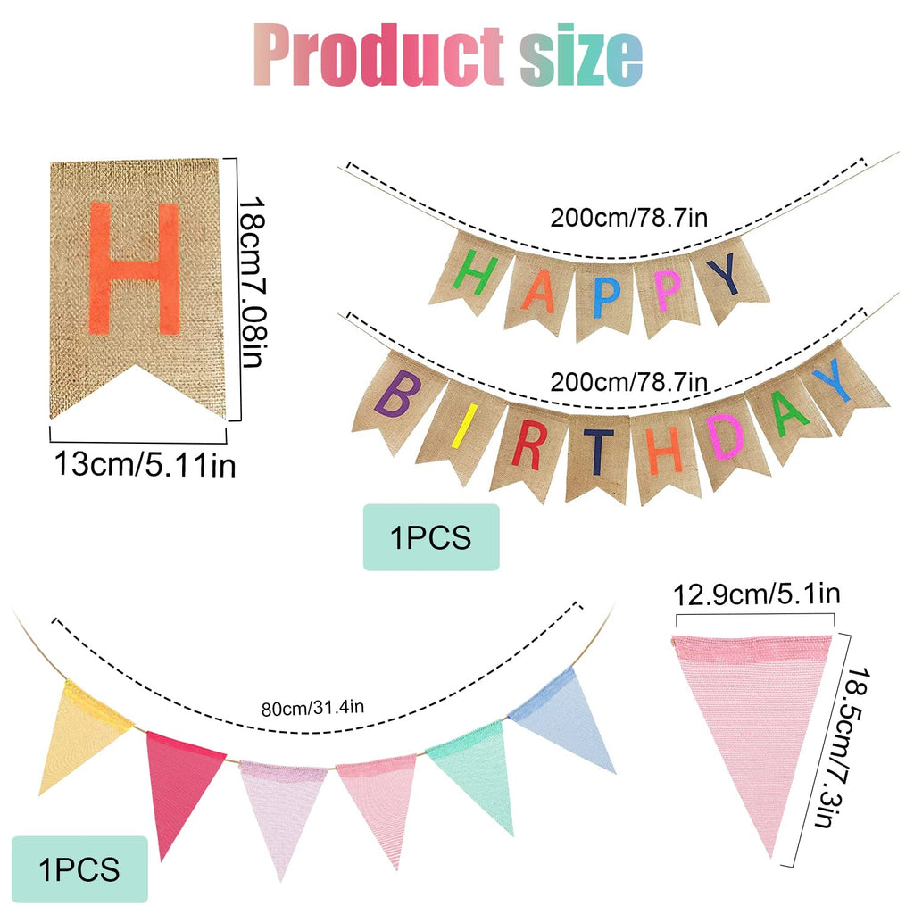 Colorful Happy Birthday Linen Bunting Banner