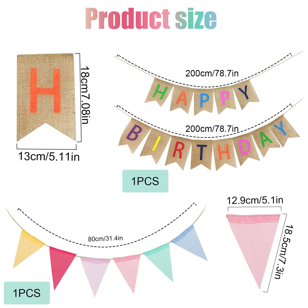 Colorful Happy Birthday Linen Bunting Banner