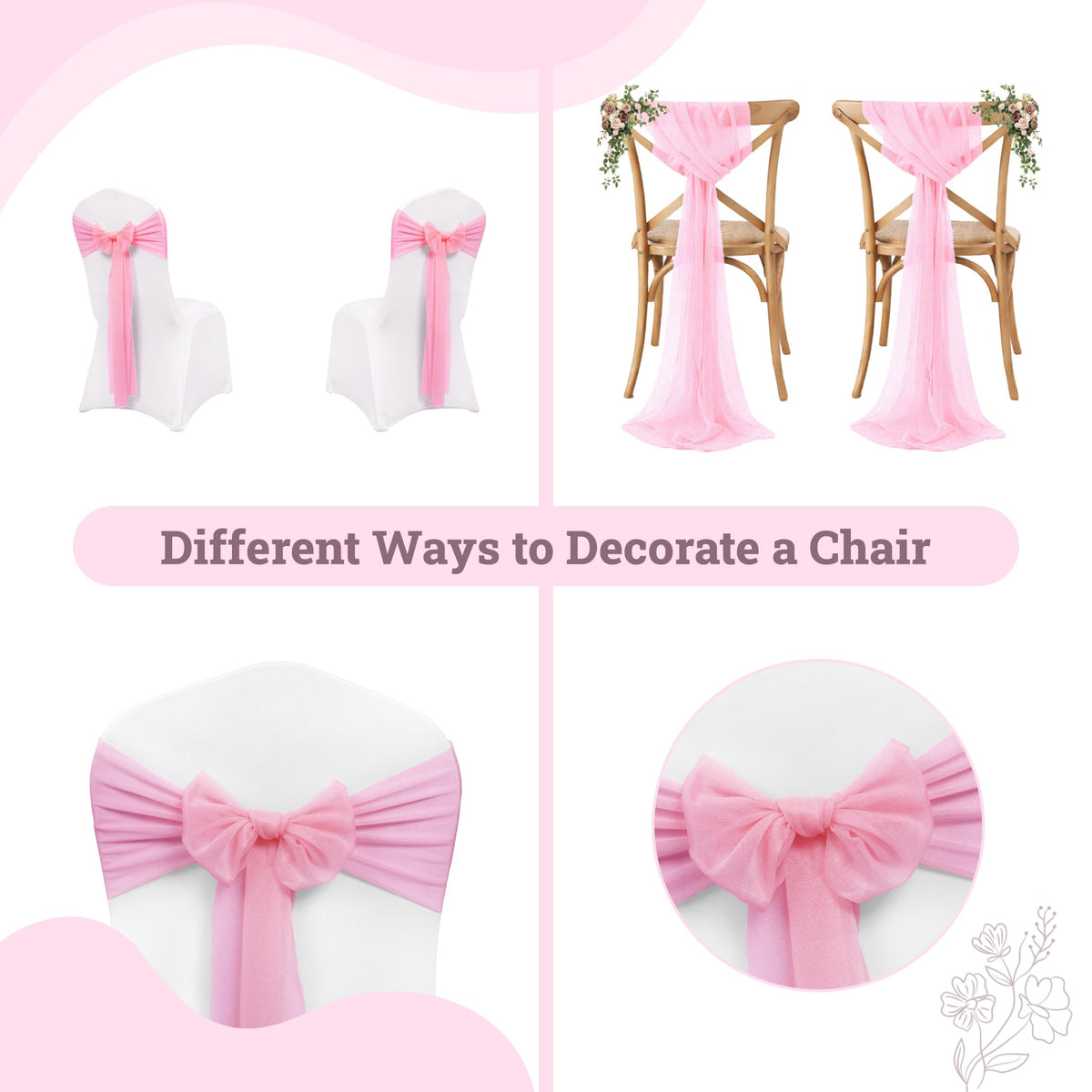 Bubblegum Pink Chiffon Chair Sashes – 200 Pieces