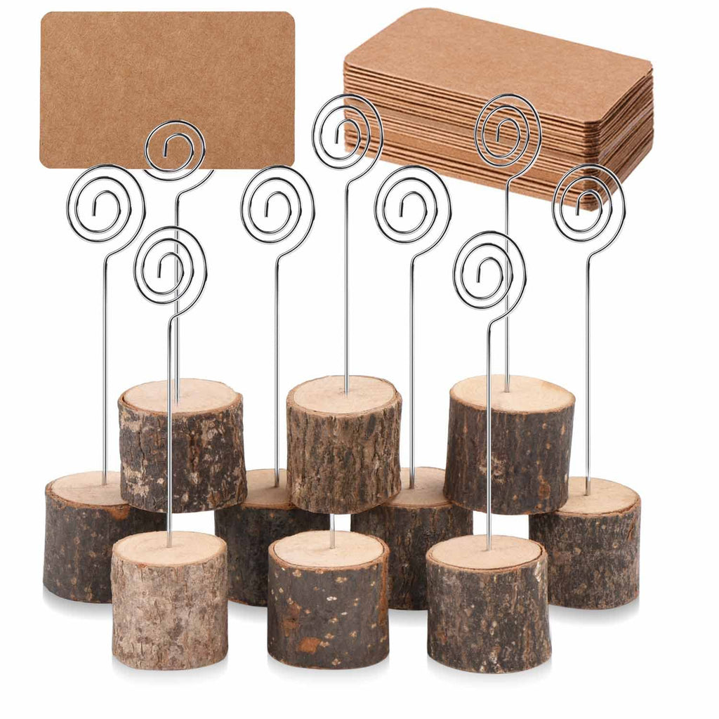 Rustic Wood Place Card Holders & Kraft Cards – 10 Sets