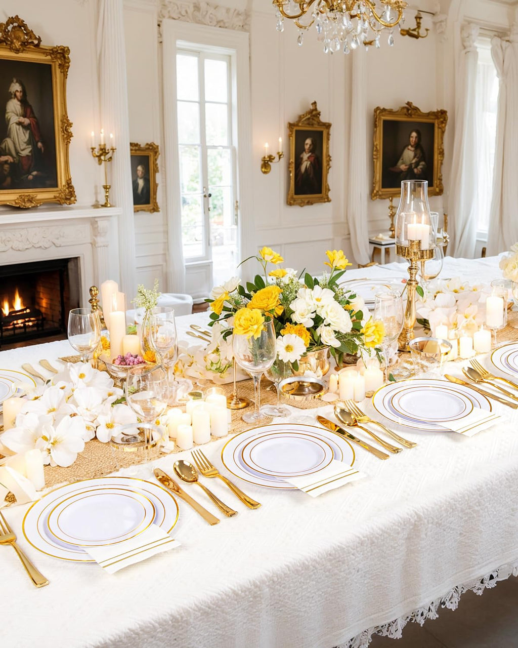 Gold Disposable Plates & Clear Wine Glasses – 374 Pieces