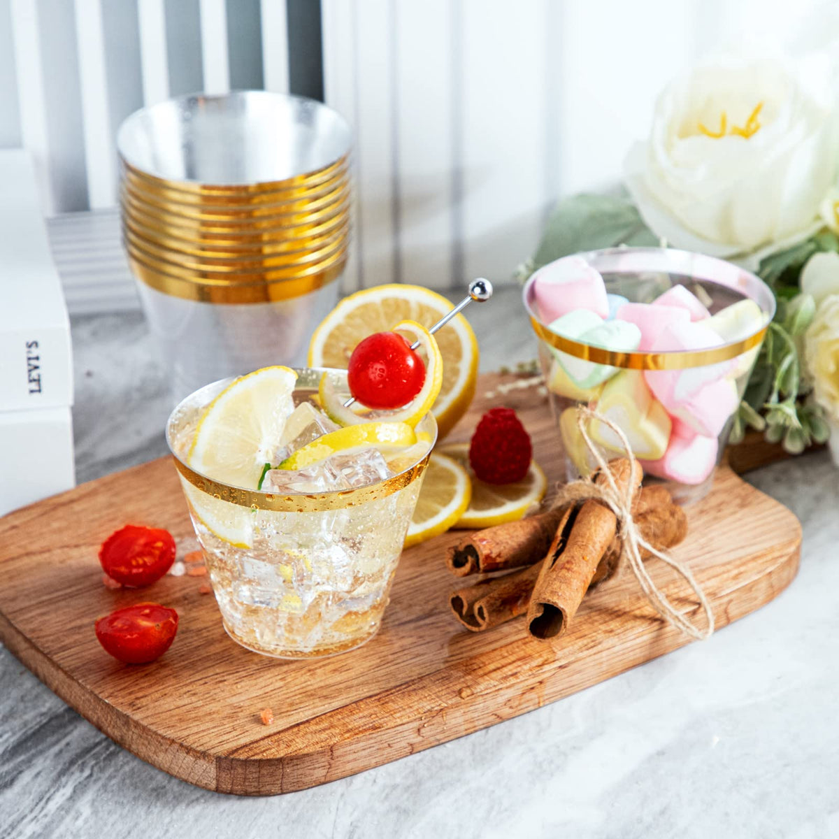 Gold Party Cups & Ribbed Martini Glasses – 312 Pieces