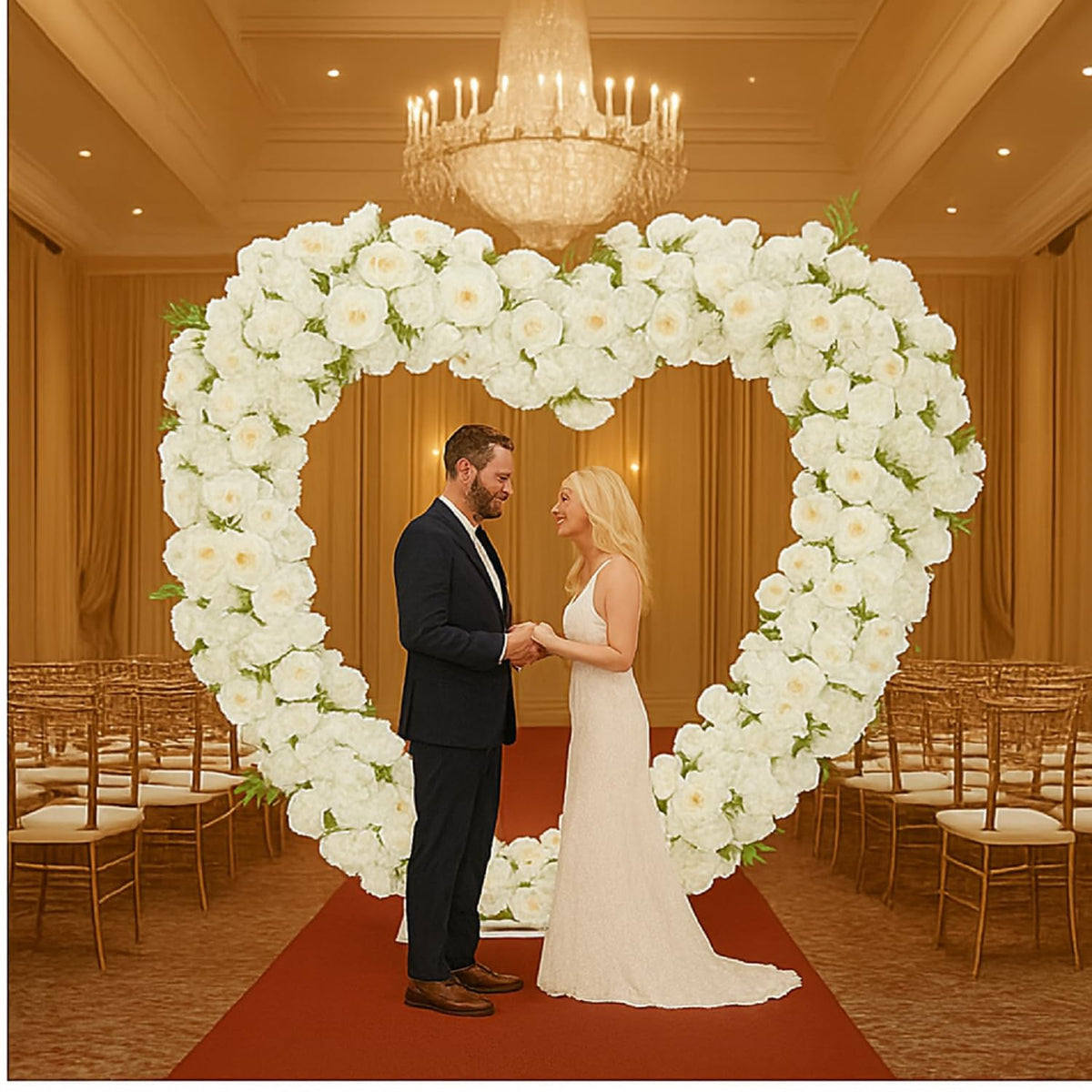 Heart-Shaped Floral Wedding Arch – Champagne White