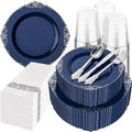 Hioasis 350 Pcs Blue Silver Plates for Graduation