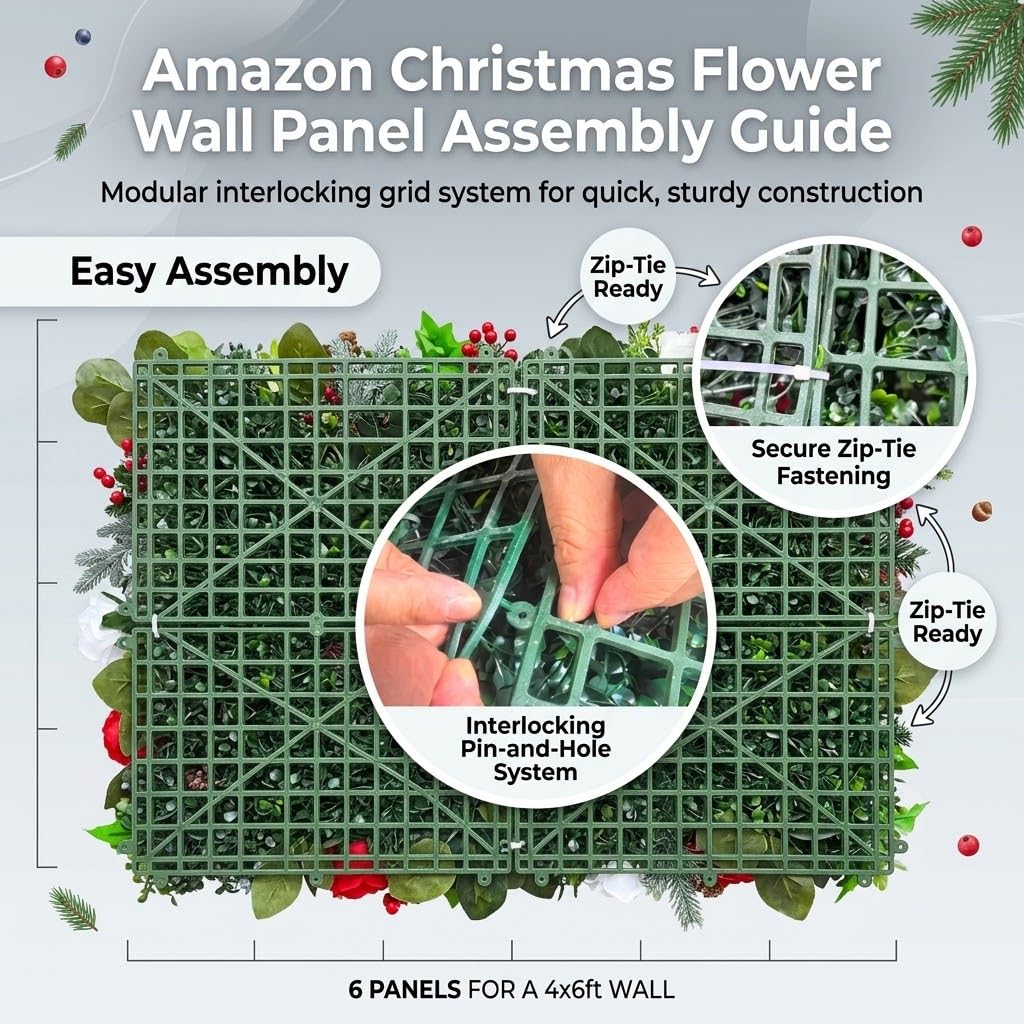Christmas Floral Wall Backdrop Panels – 6 Pieces