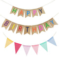 Colorful Happy Birthday Linen Bunting Banner