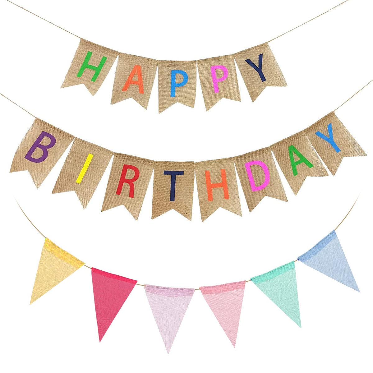 Colorful Happy Birthday Linen Bunting Banner