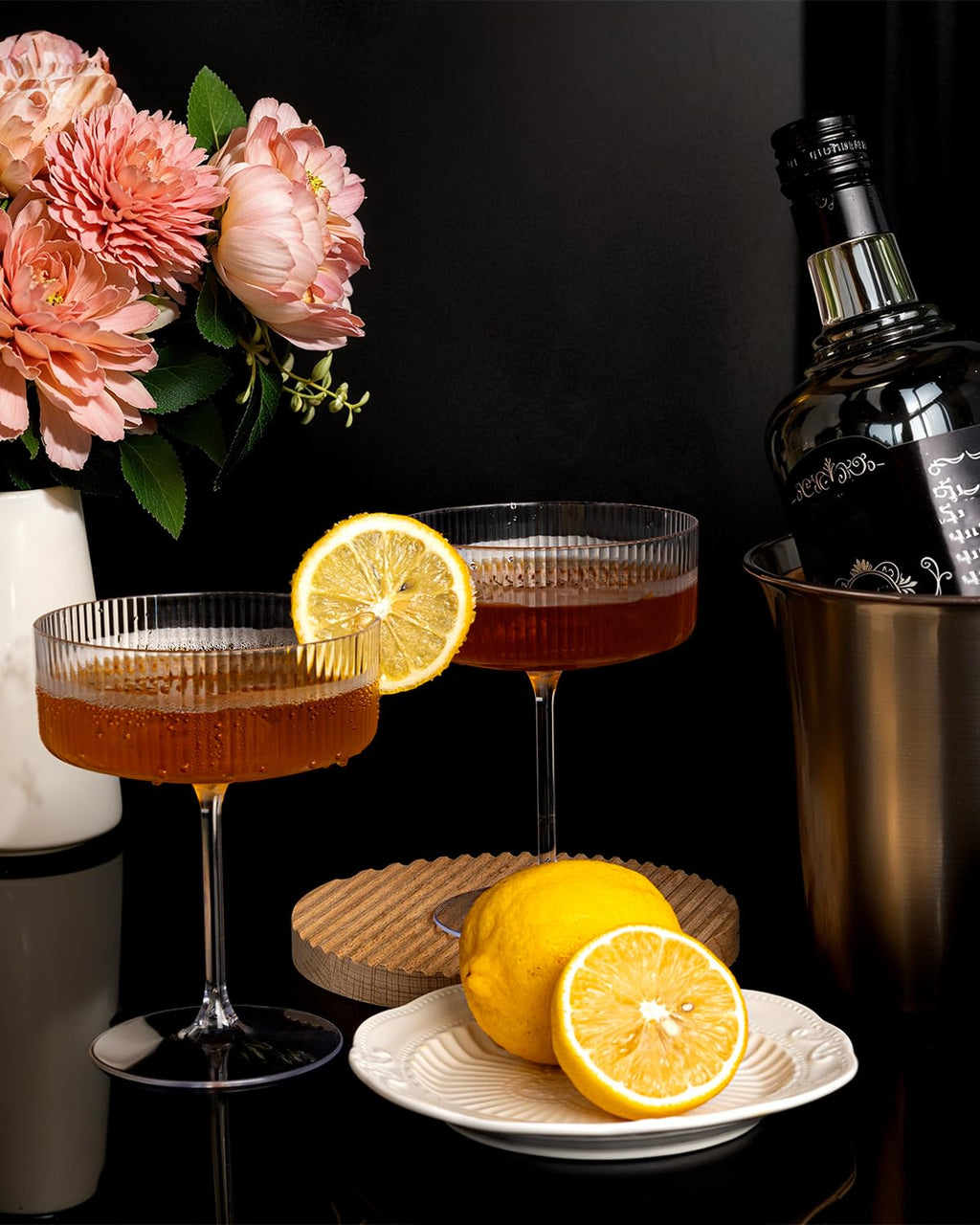 Gold Party Cups & Ribbed Martini Glasses – 312 Pieces