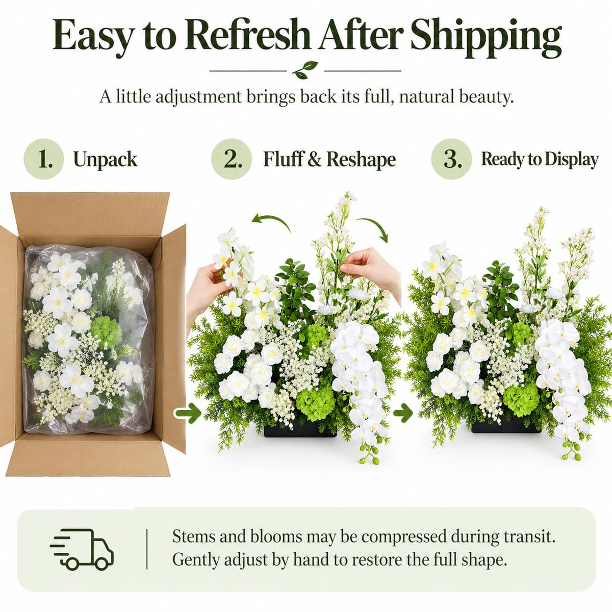 Artificial Floor Flower Arrangement, White & Green Wedding Event Decor