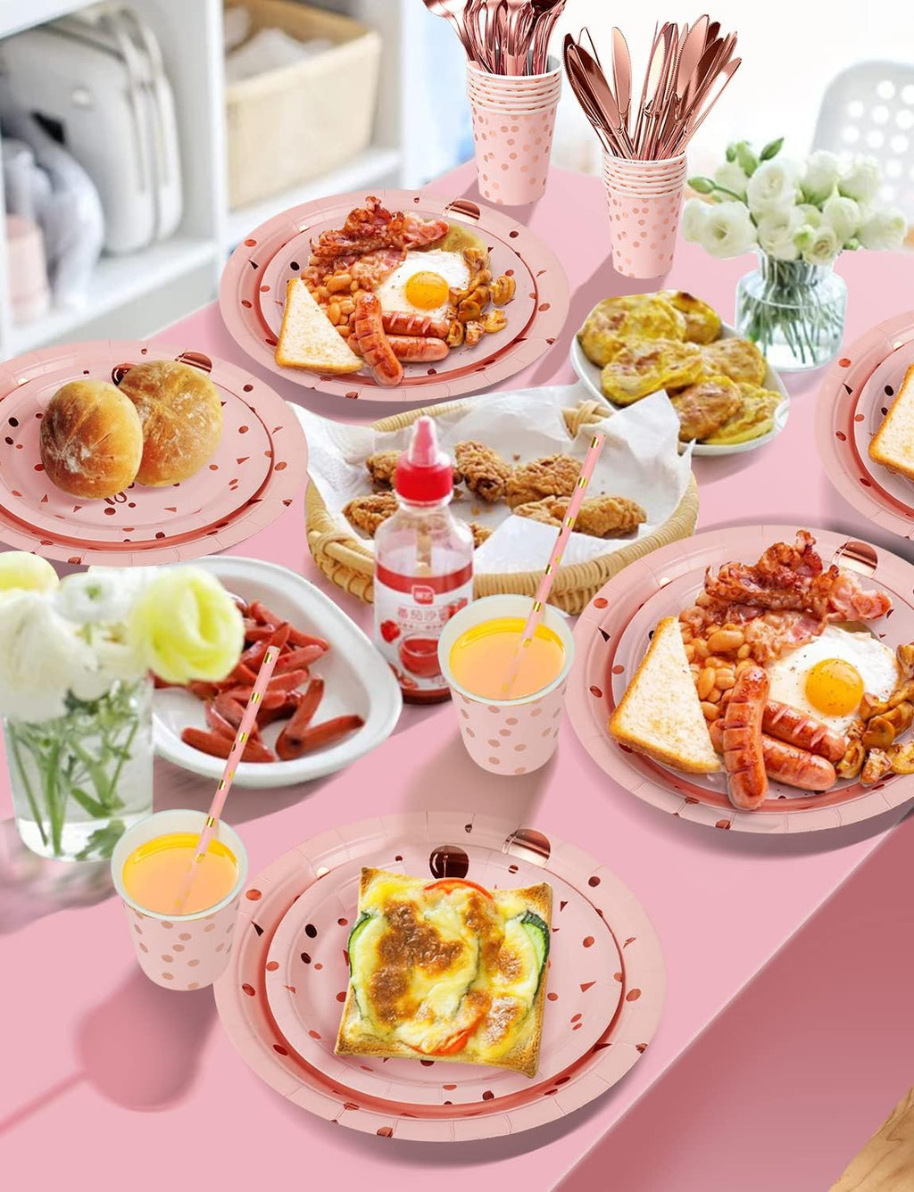 Nkaiso 161 Pcs Pink and Rosegold Birthday Plates and Napkins Set -20 Serves